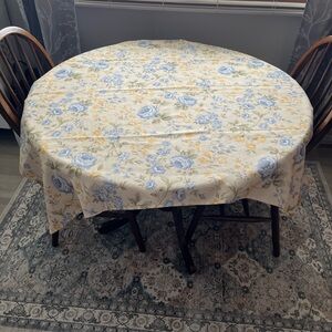 Floral Tablecloth with Blue and Yellow Design